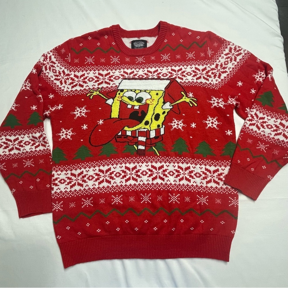 Nickelodeon Red SpongeBob Holiday Sweater. Size L. Preowned.